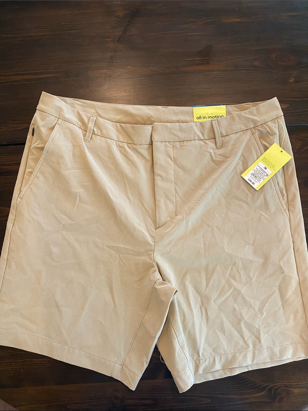 all in motion 8” golf  Stretch 38 Shorts khaki tan beige athletic